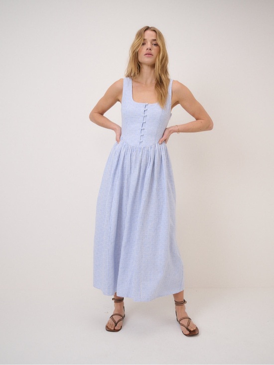 Nobody'S Child Dresses & Skirts - 67. Nobody’s child • NWT $320 Blue Striped Square-Neck Midi Dress PTP 15-17”
